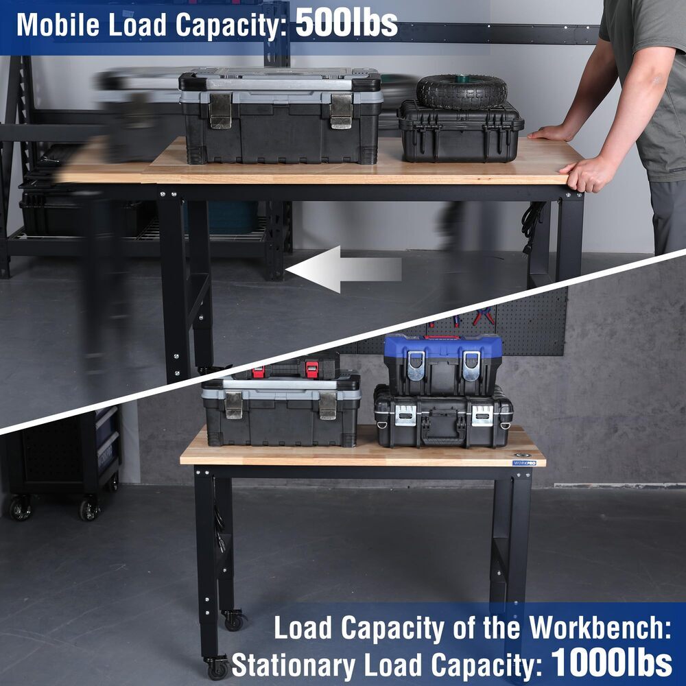 WORKPRO 48" Adjustable Workbench 1500LBS Load Capacity 2PC 16x32" Metal Pegboard