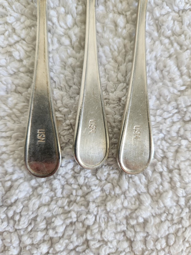 3 Three U.S.N. USNavy Coffee/Tea Spoons c 1930s-40s Int'l Silver silver plated