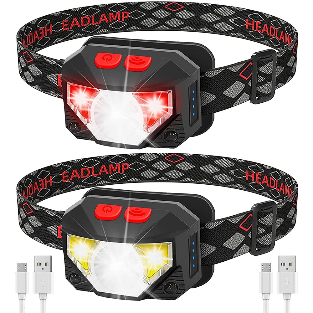 2 Pack USB Rechargeable Waterproof LED Headlamp Headlight Head Light Flashlight