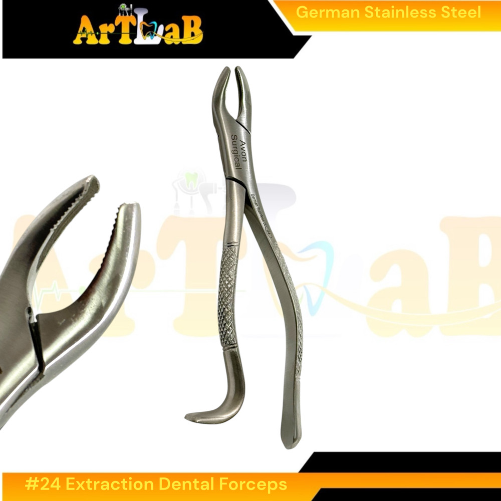 Maxillary Molar Extraction Forceps #24, Serrated, Hook Handle, 1st,2nd,3rd Molar