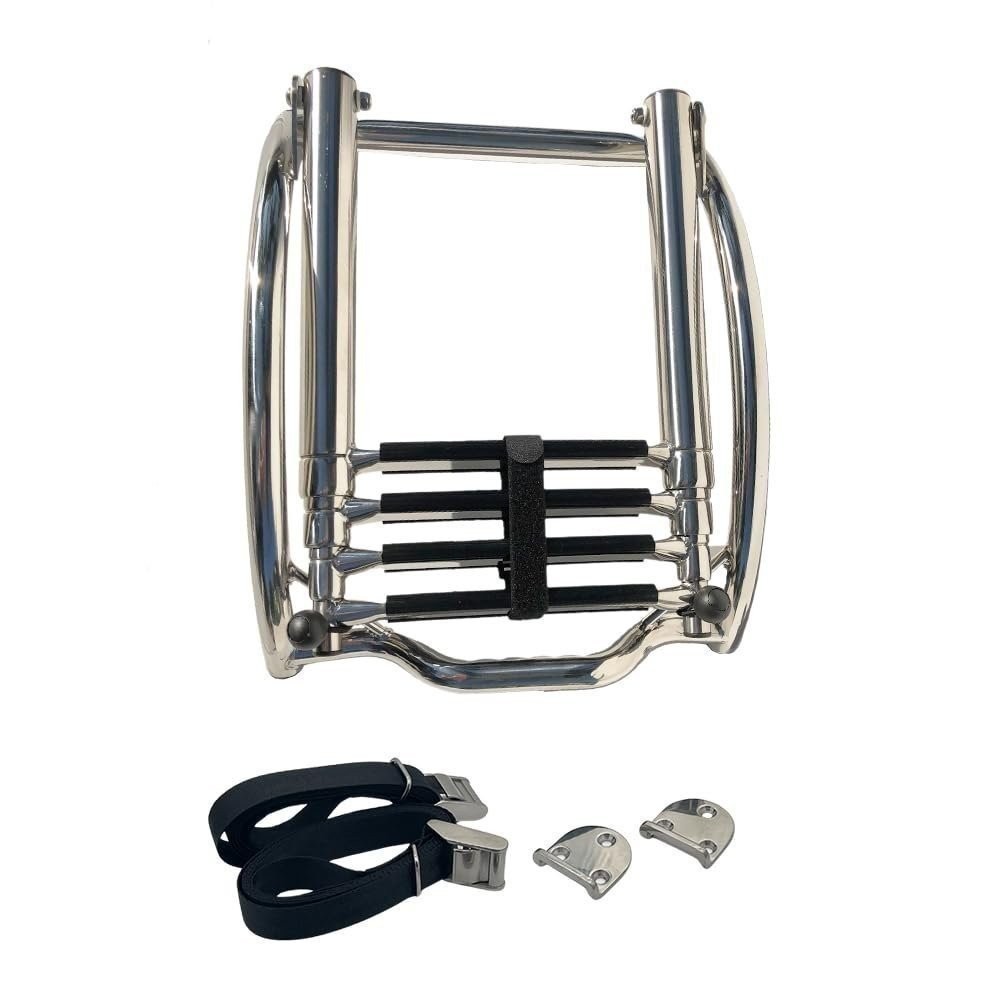 MARINE CITY 4-Step Telescoping Ladder 316 Stainless Steel Curved Mount for RIBs