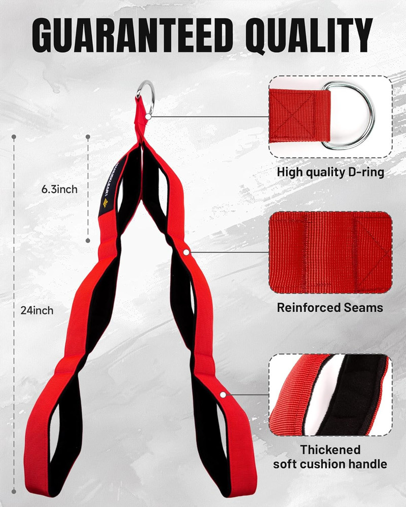 Tricep Rope Cable Attachment Handles Gym Pull Down Pushdown Face Pull, Red