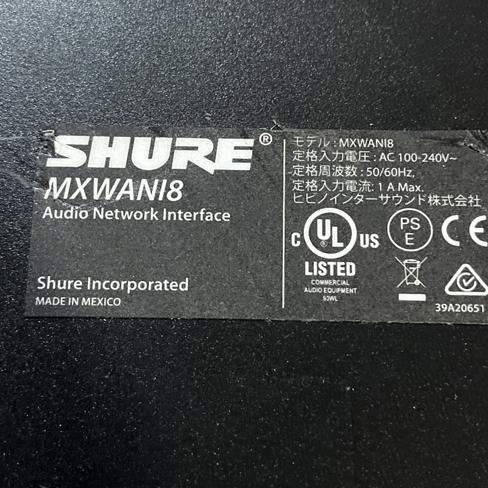 SHURE MXWANI8 MICROFLEX WIRELESS 8-CHANNEL AUDIO NETWORK INTERFACE