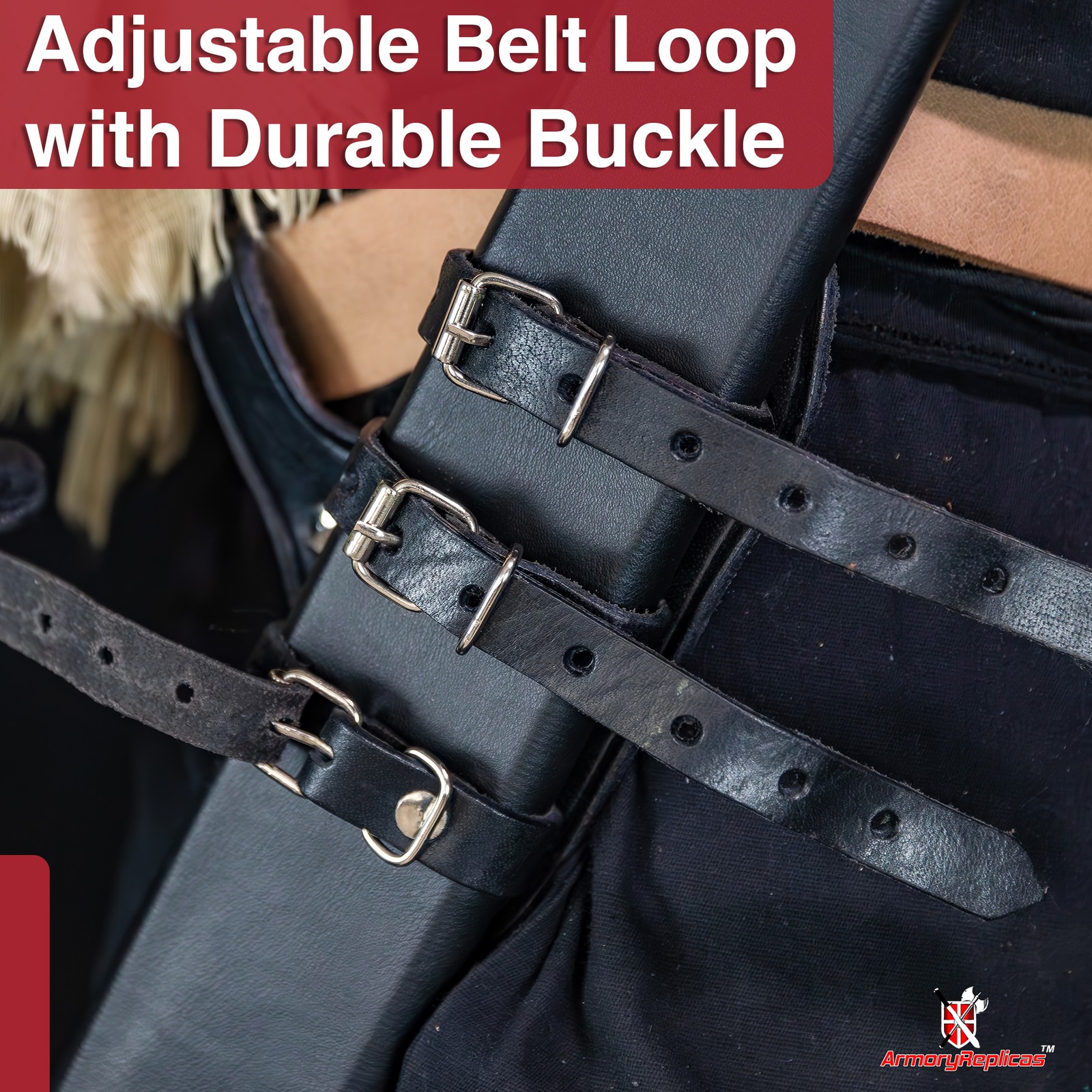 Medieval Functional Ace Dueler 3-Strap Genuine Leather Sword Frog Adjustable L/R