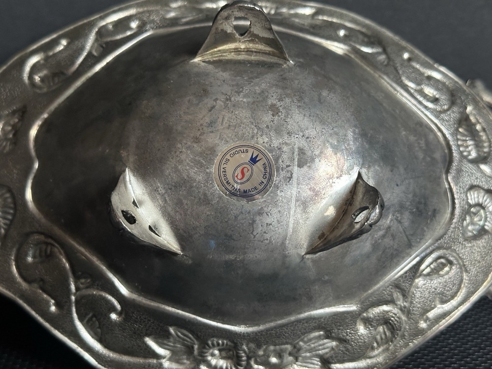 Vintage Studio Silversmiths Silver Plate Floral Footed Oblong Tray W/ Handle