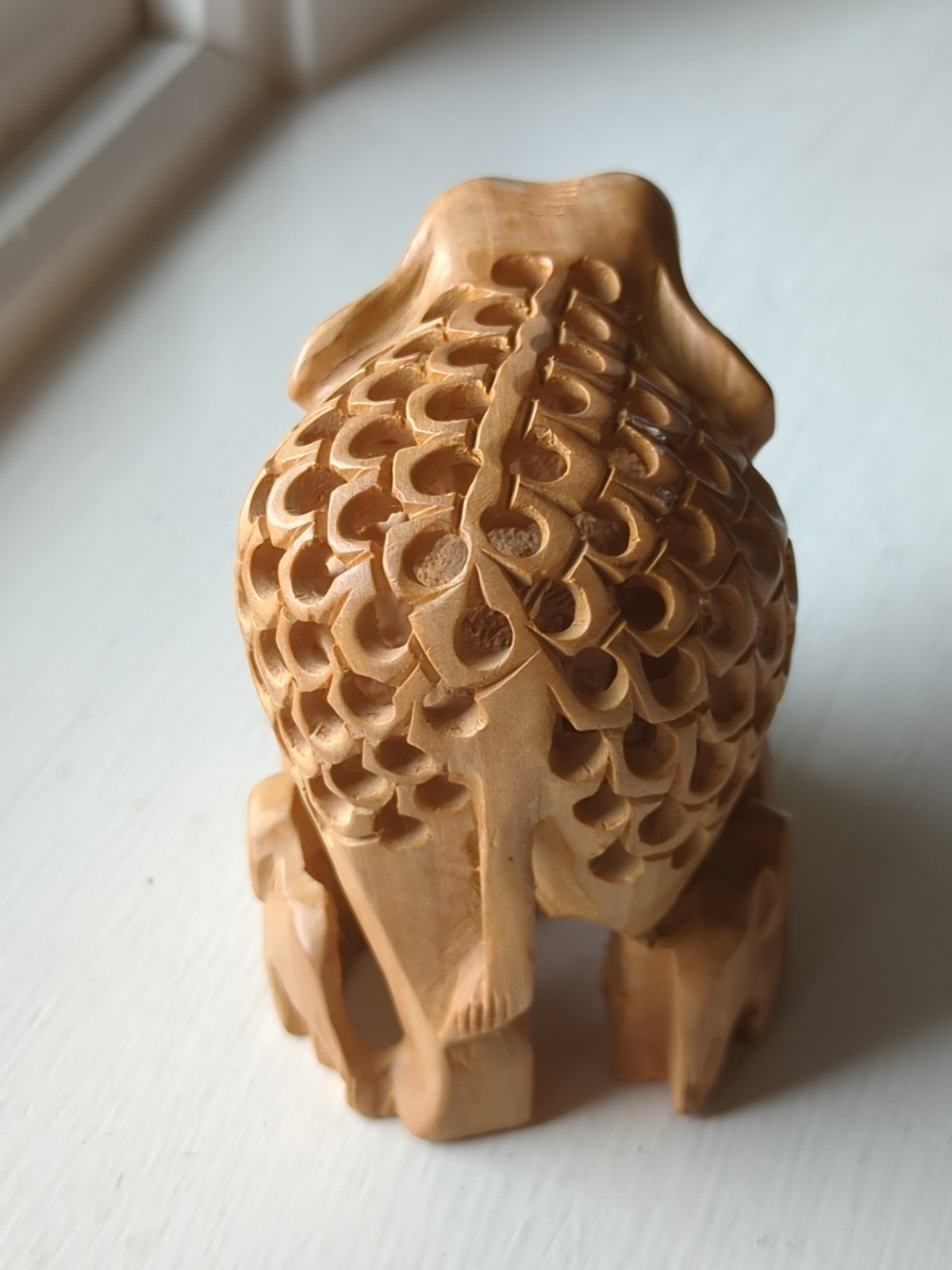 Hand Carved Wooden Elephant Family w/Baby Inside Figurine 3" Tall Intricate