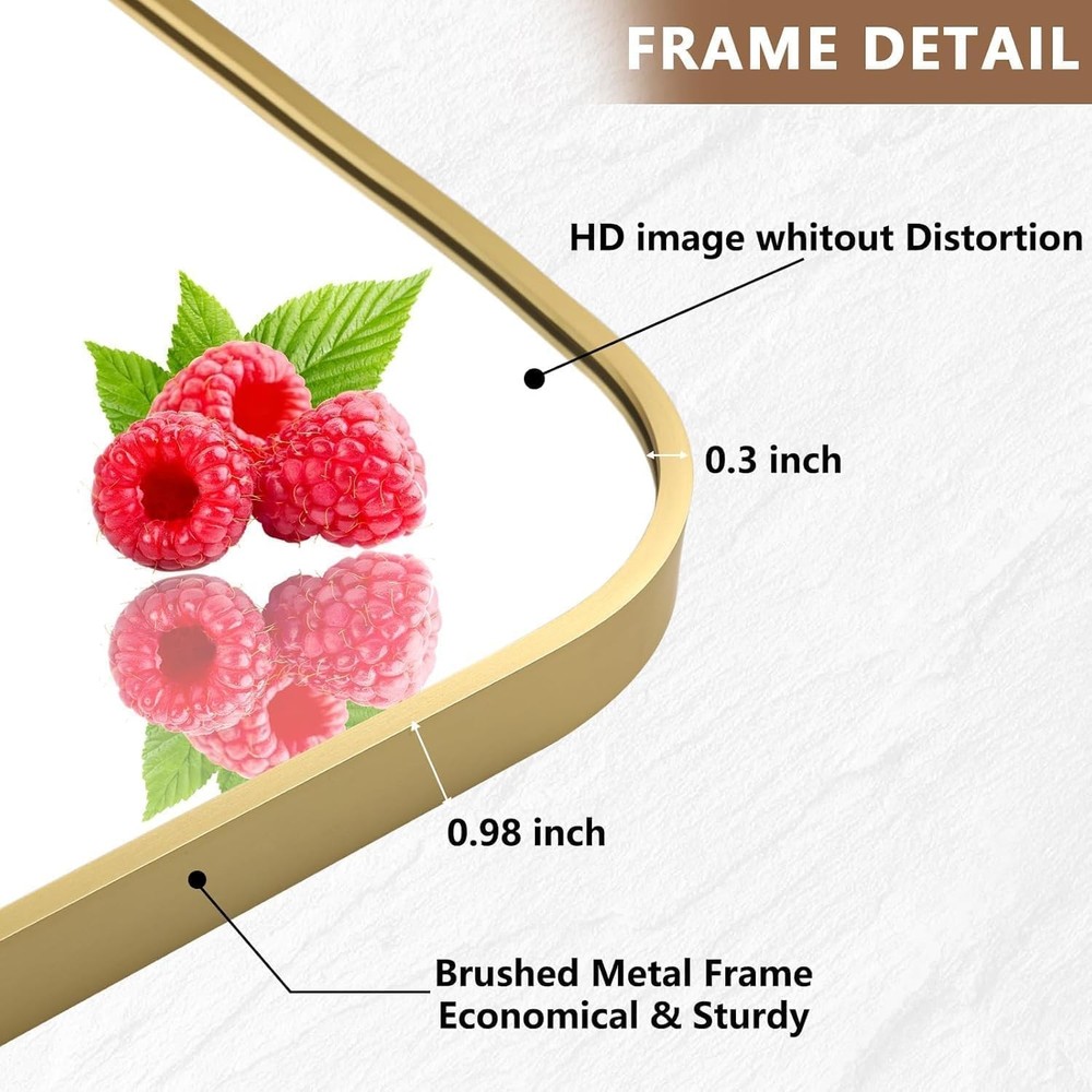 Brushed Gold Mirror, 22"x30" Rectangle Bathroom Mirror, Metal Frame Rectangle...