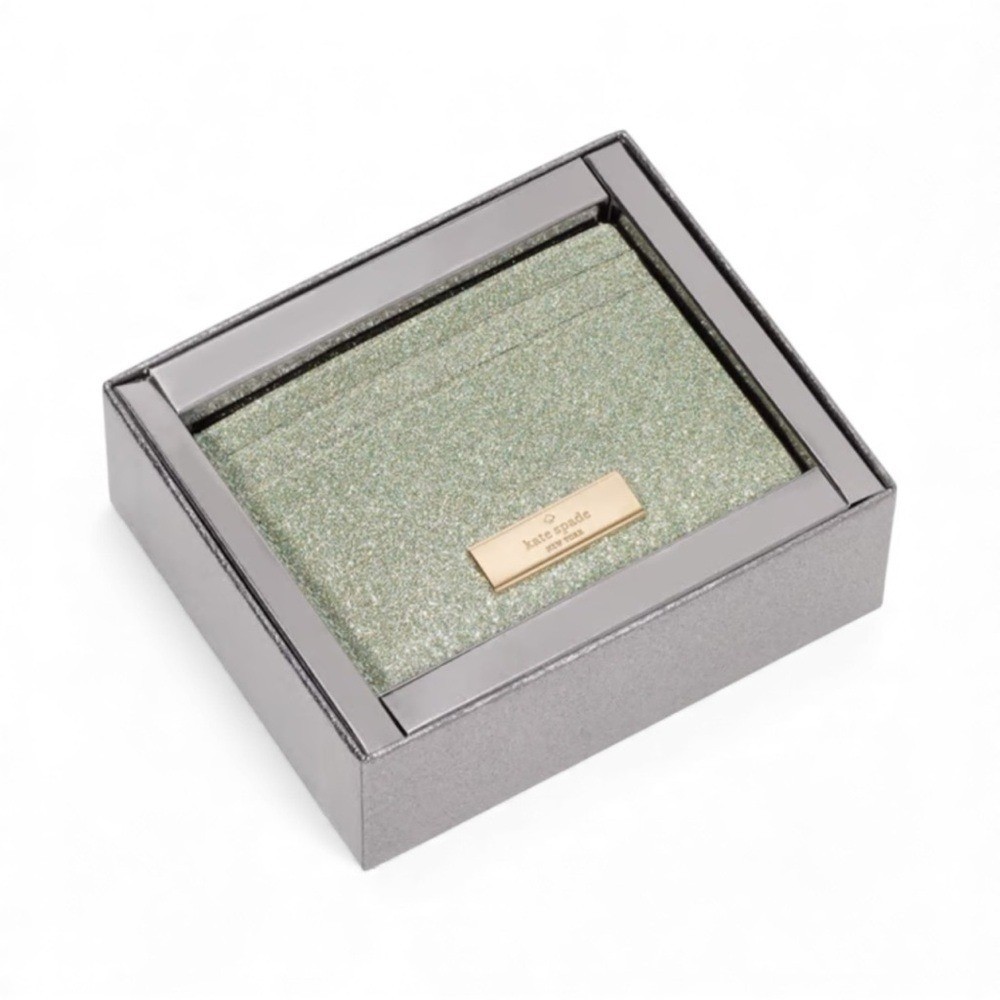 Kate Spade Kenzie Glitter Mixed MaterialsBoxed Small Slim Card Holder NWT NIB
