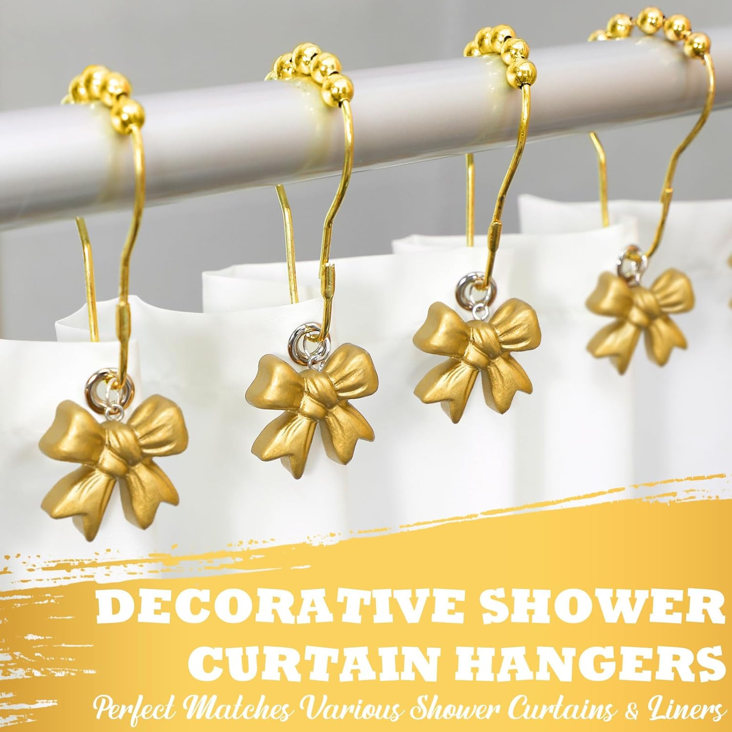 12 Pcs Gold Bow Knot Shower Curtain Hooks Rustproof Decorative Resin Bow Knot Sh