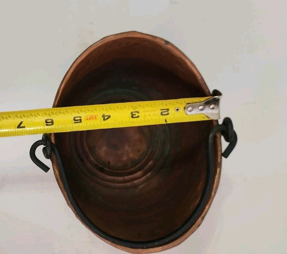 Hammered Copper Pot Hanging Cauldron Rustic Primitive Decor Black Iron Handle