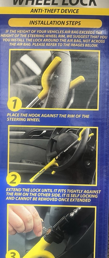 Goodyear Steering Wheel Lock Anti Theft Device Includes Two Keys