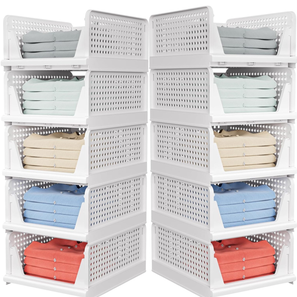 Stackable Storage Bins Clear Organizers for Pantry Closet Durable Home