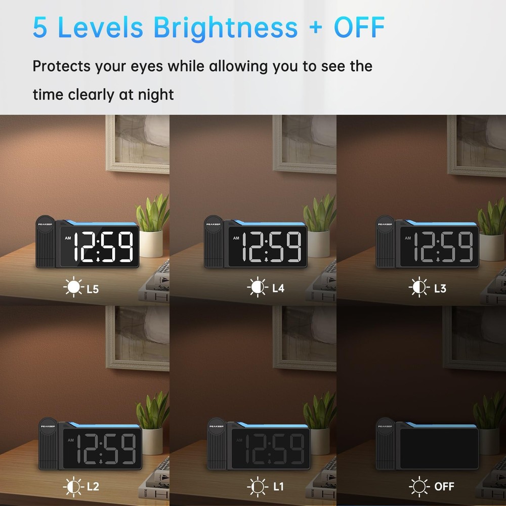 Peakeep Projection Alarm Clock for Large, Multi-color; Blue