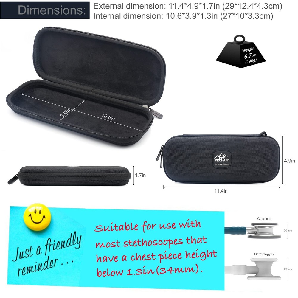 PROHAPI Hard Stethoscope Case, Lightweight Thin Stethoscope Holder Storage Po...