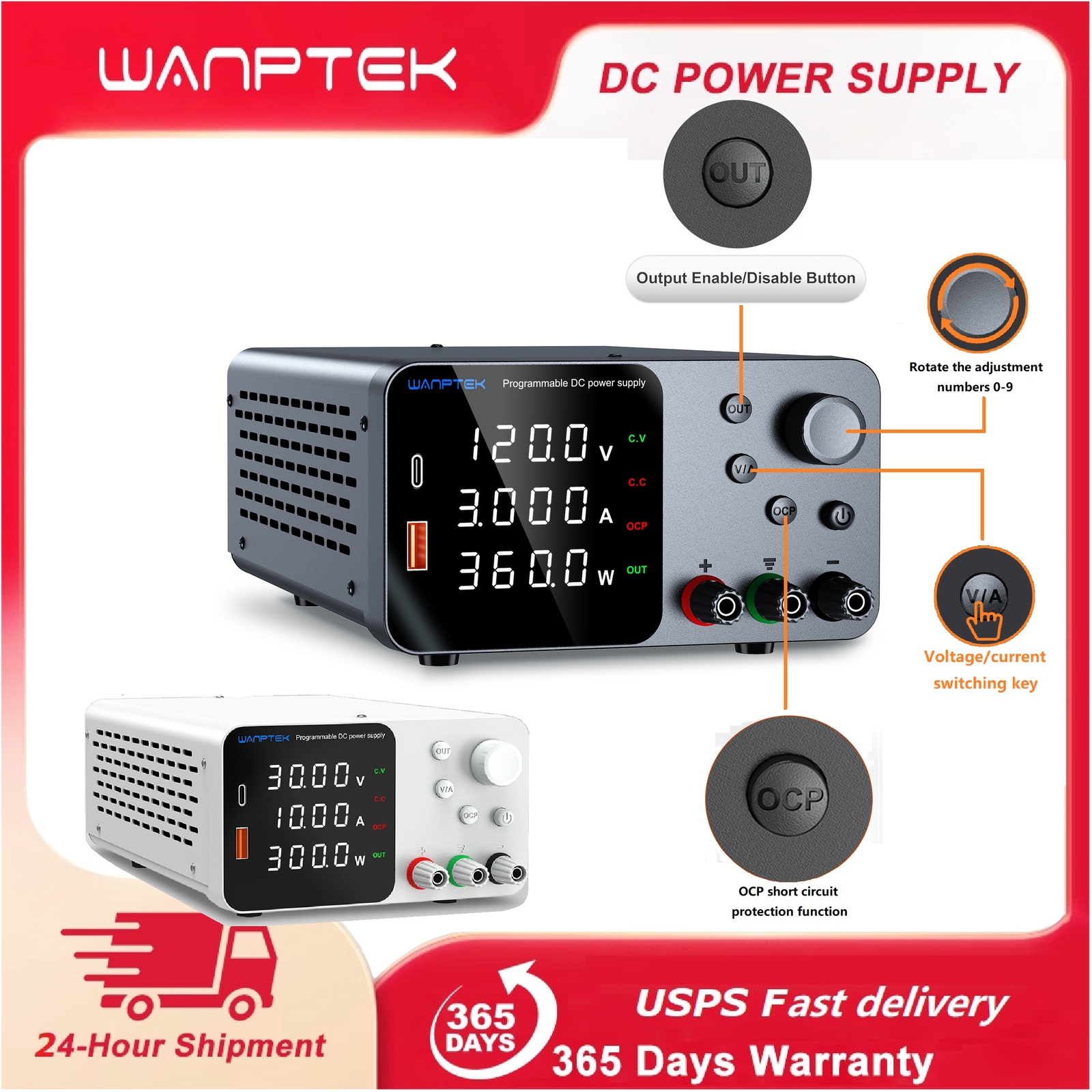 0-30V/60V/120 3A/5A/10A Adjustable DC Power Supply Veriable Lab Bench Switching