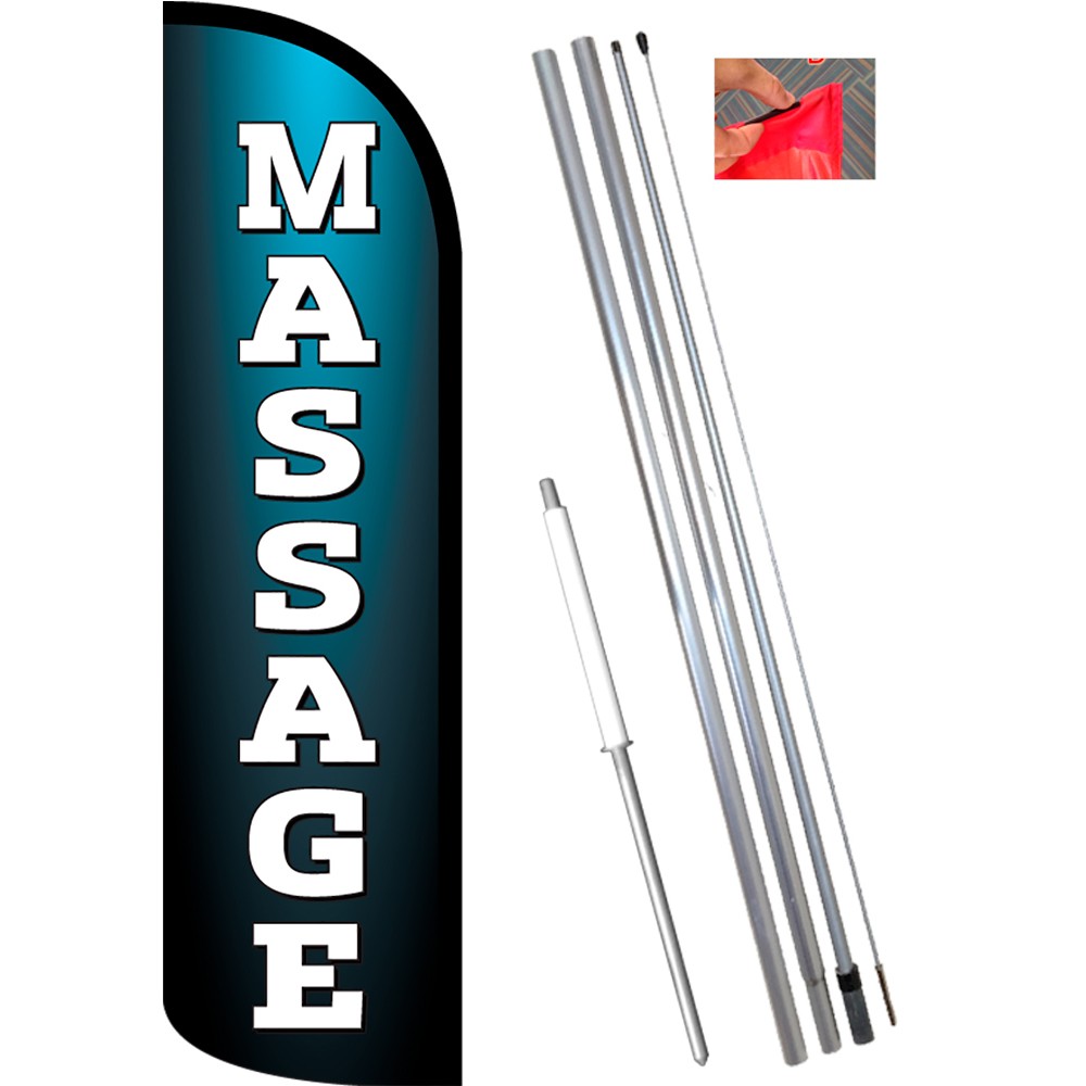 Massage Windless Feather Flag Bundle (Complete Kit) OR Optional Replacement Flag