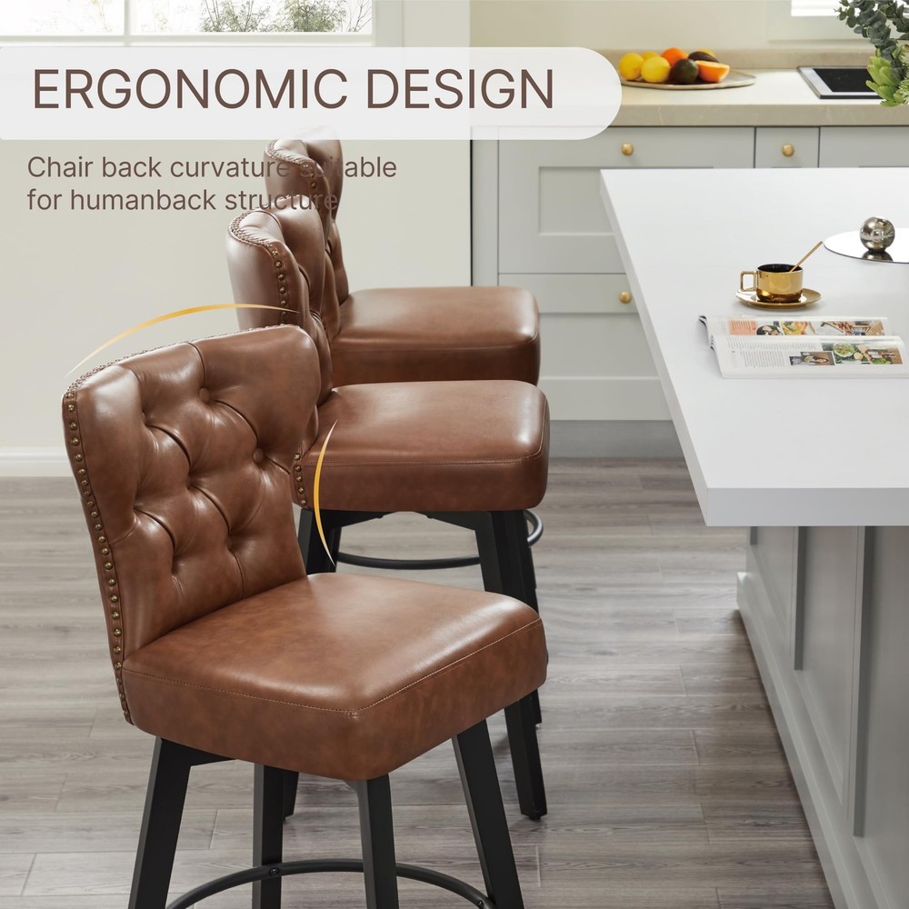 Counter Height Barstools 26 inch Upholstered Button Tufted Swivel Bar Stools ...