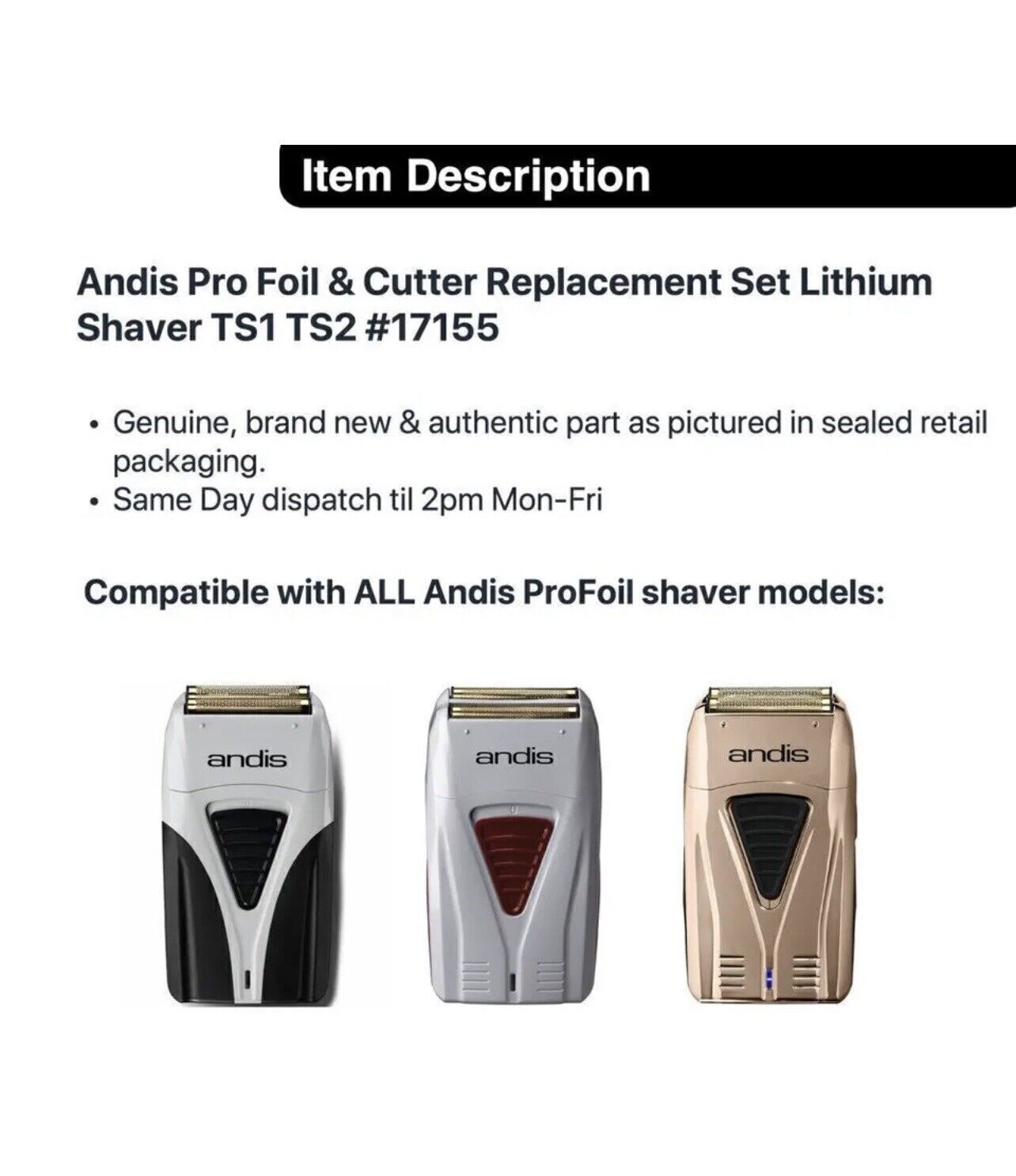 NEW Andis Pro Shaver Replacement Foil and Cutter #17155 For #17150 and 17200