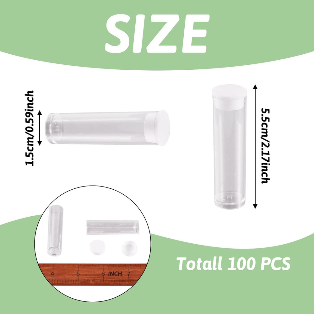 100Pcs Transparent Clear Plastic Small Empty Storage Tubes Bead Container Set Te
