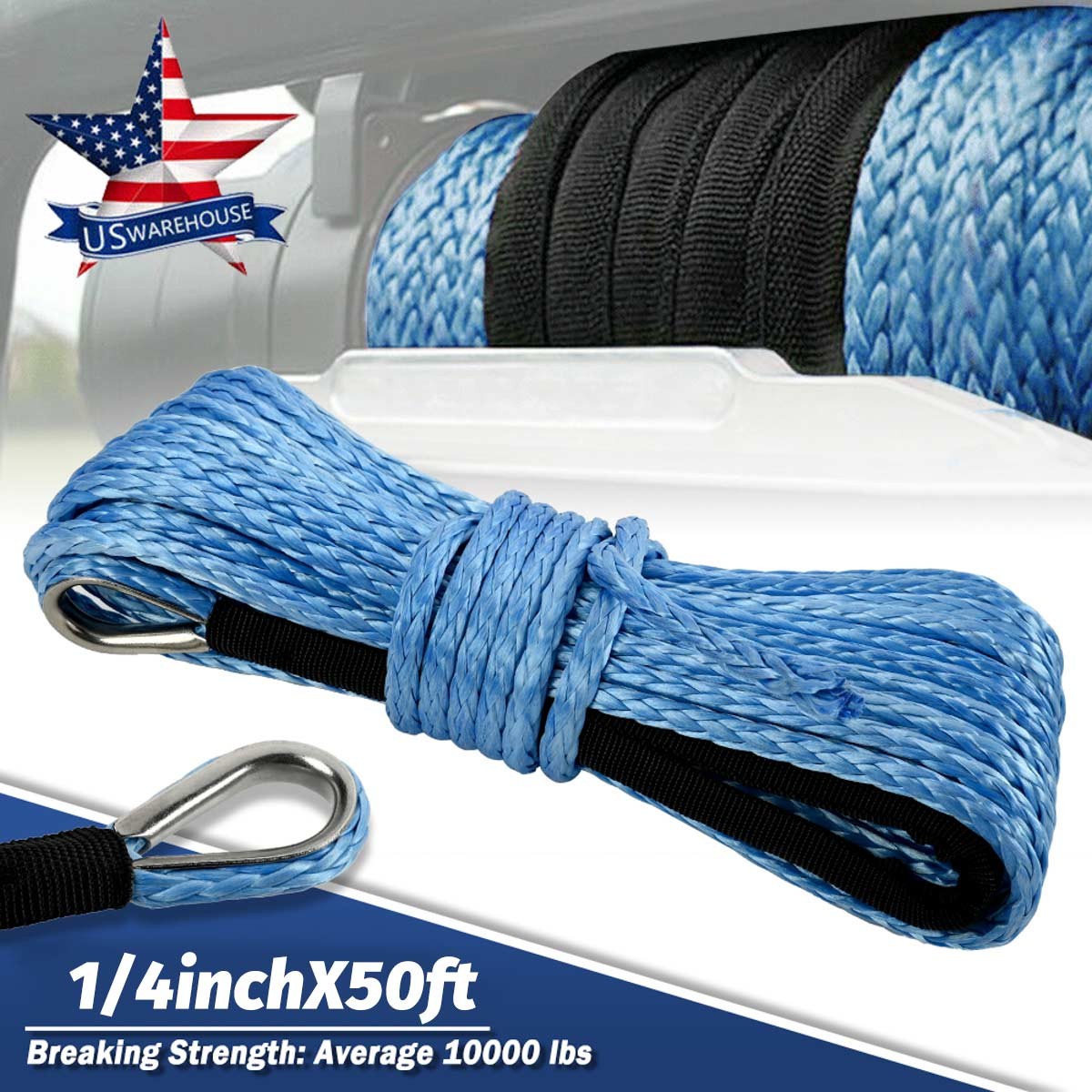 2PCS Synthetic Winch Rope Line 1/4"x 50' 10000LBS Recovery Cable 4WD ATV UTV AB