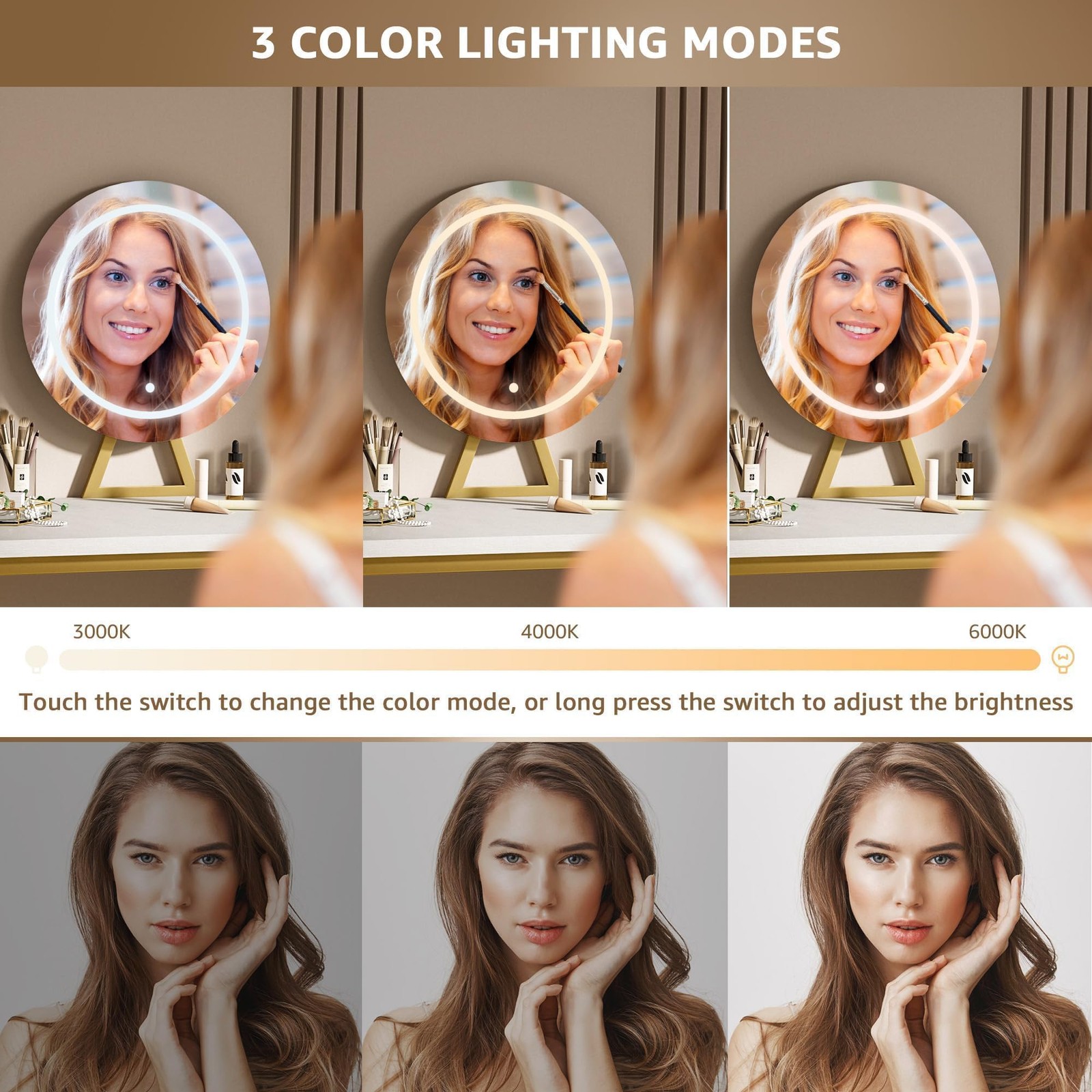 40" Tocador Blanco Dorado Mesa De Maquillaje Con Silla Espejo y Luces Para Mujer