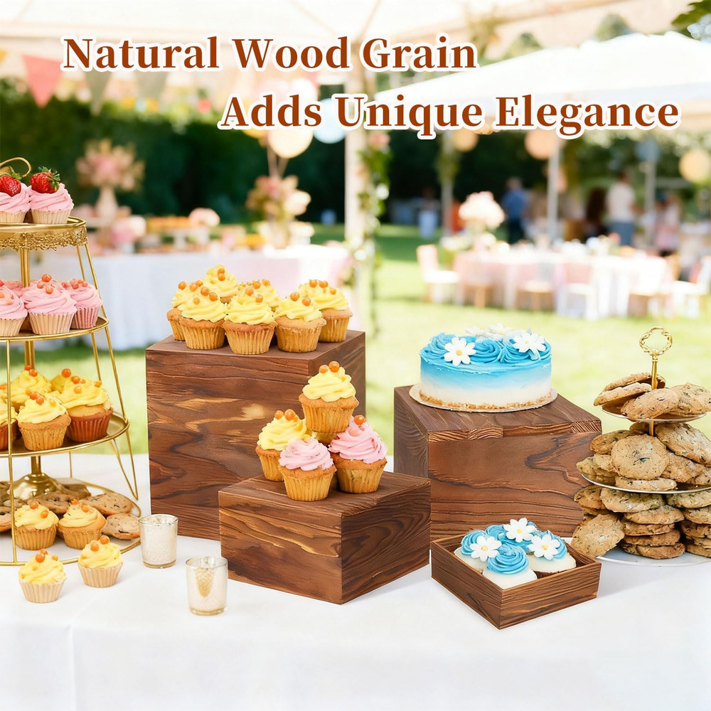 Wooden Risers Display Stands - Rustic Cake & Cupcake Stands, 6 Pack