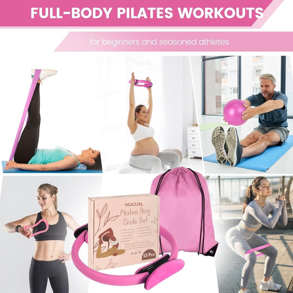 Pink Pilates Ring and Ball Set for Beginners