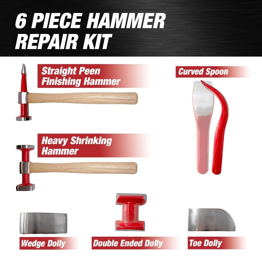 6PCS Panel Beaters Multifunctional Hammer Kit Dent Repair Tools Set