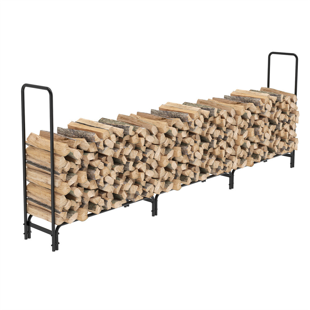 12ft Heavy Duty Outdoor Firewood Rack Fireplace Wood Log Holder Adjustable Steel