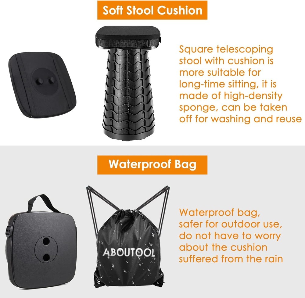 Collapsible Stool W/ Soft Removable Cushion & Waterproof Carry Bag Lightweight
