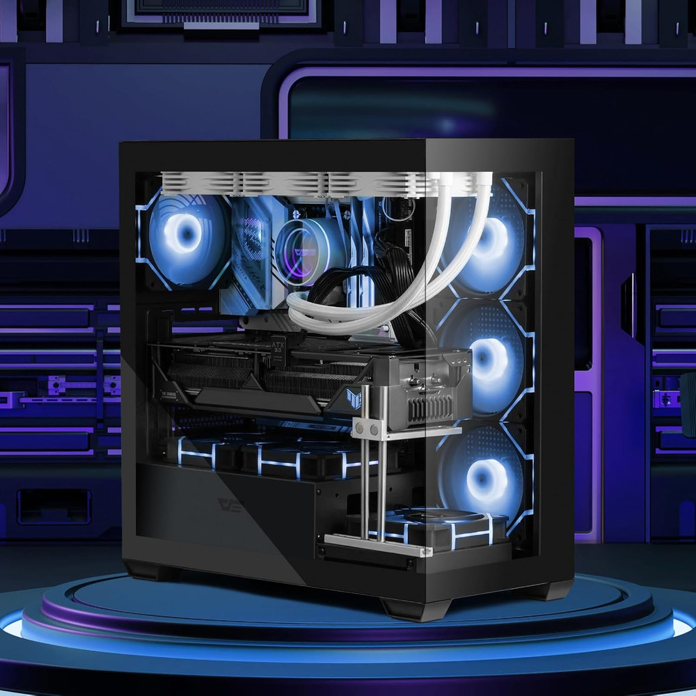 ATX Mid-Tower PC Case, Pre-Install 4 PWM ARGB Fans Computer Case, Full View Dual