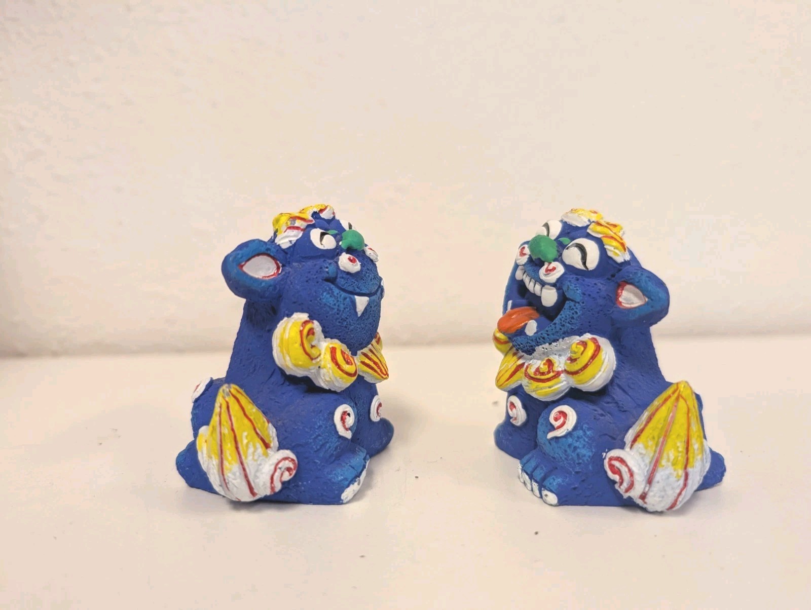 Shisa set of 2 small blue resin guardian foo dog figurines