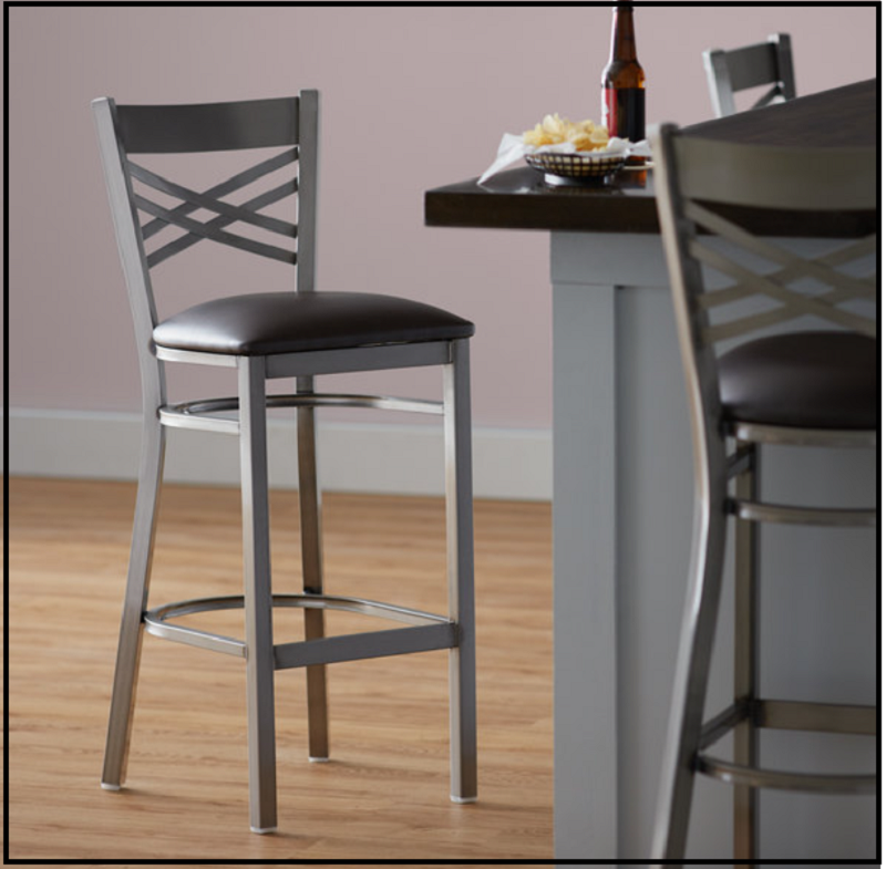 Cross Back Bar Height Chair Restaurant Bar Pub Seat Dark Brown Vinyl Seat*