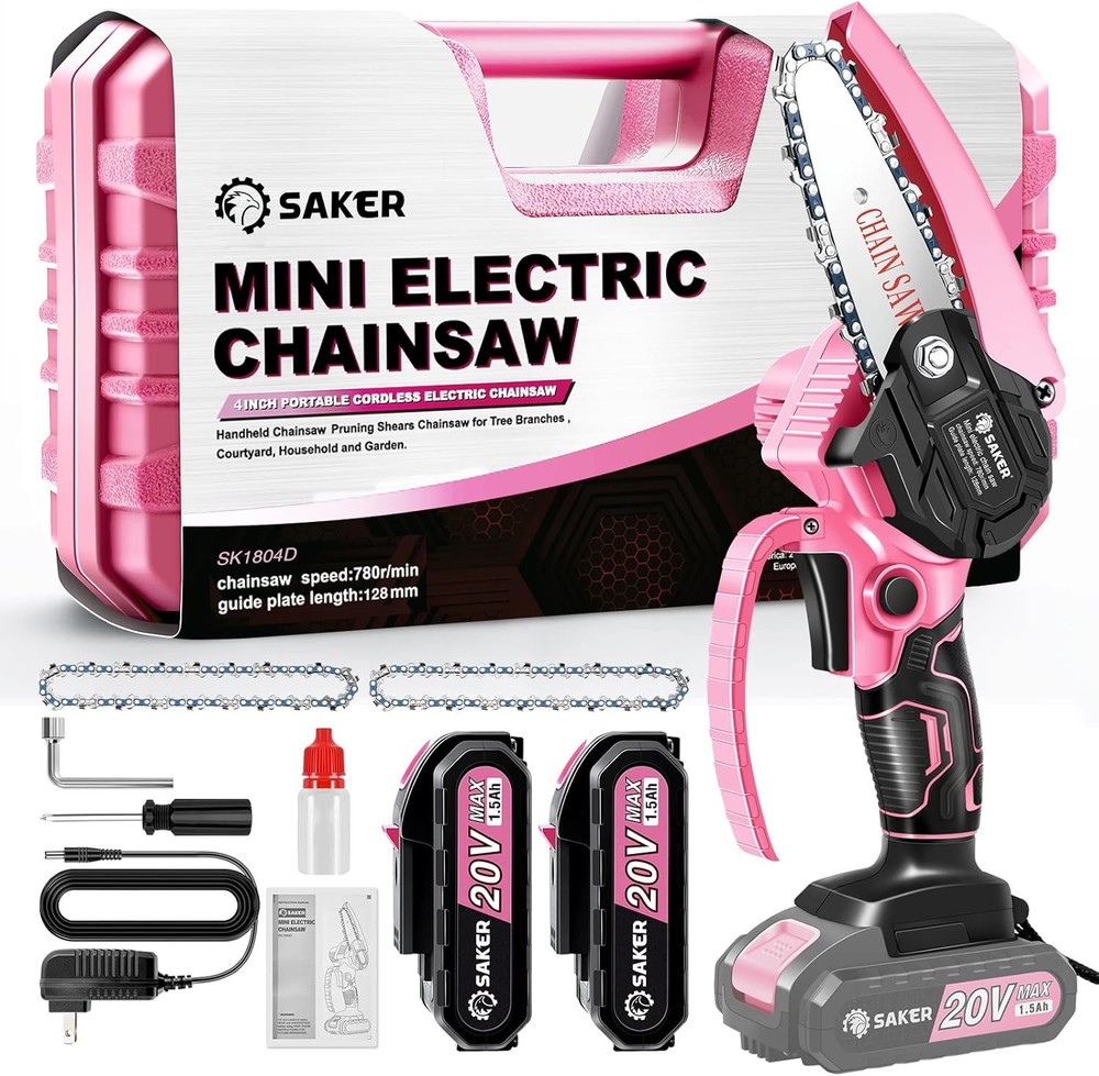Saker Mini Electric Chainsaw 4" Portable Cordless Handheld PINK E2