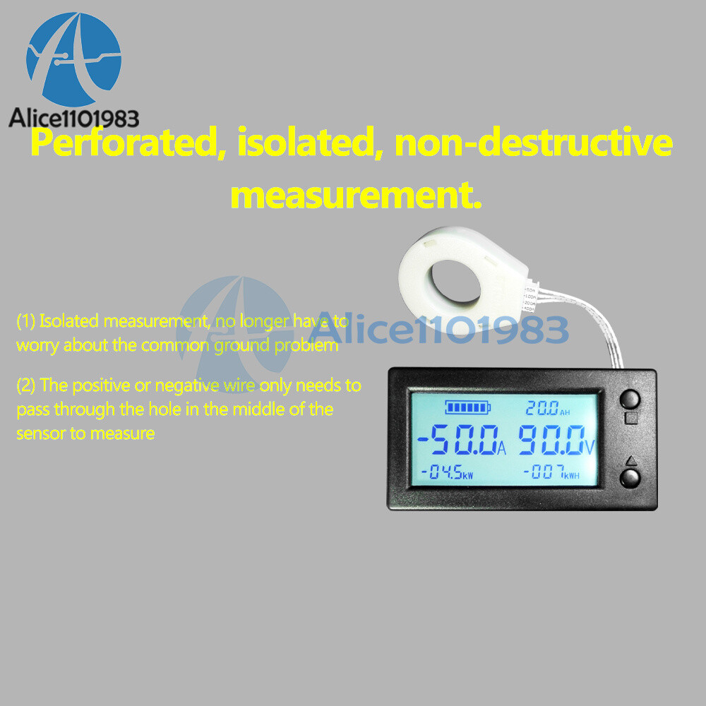 DC 0-300V 50A/100/200/400A LCD Hall Effect Coulometer Voltmeter Ammeter Sensor