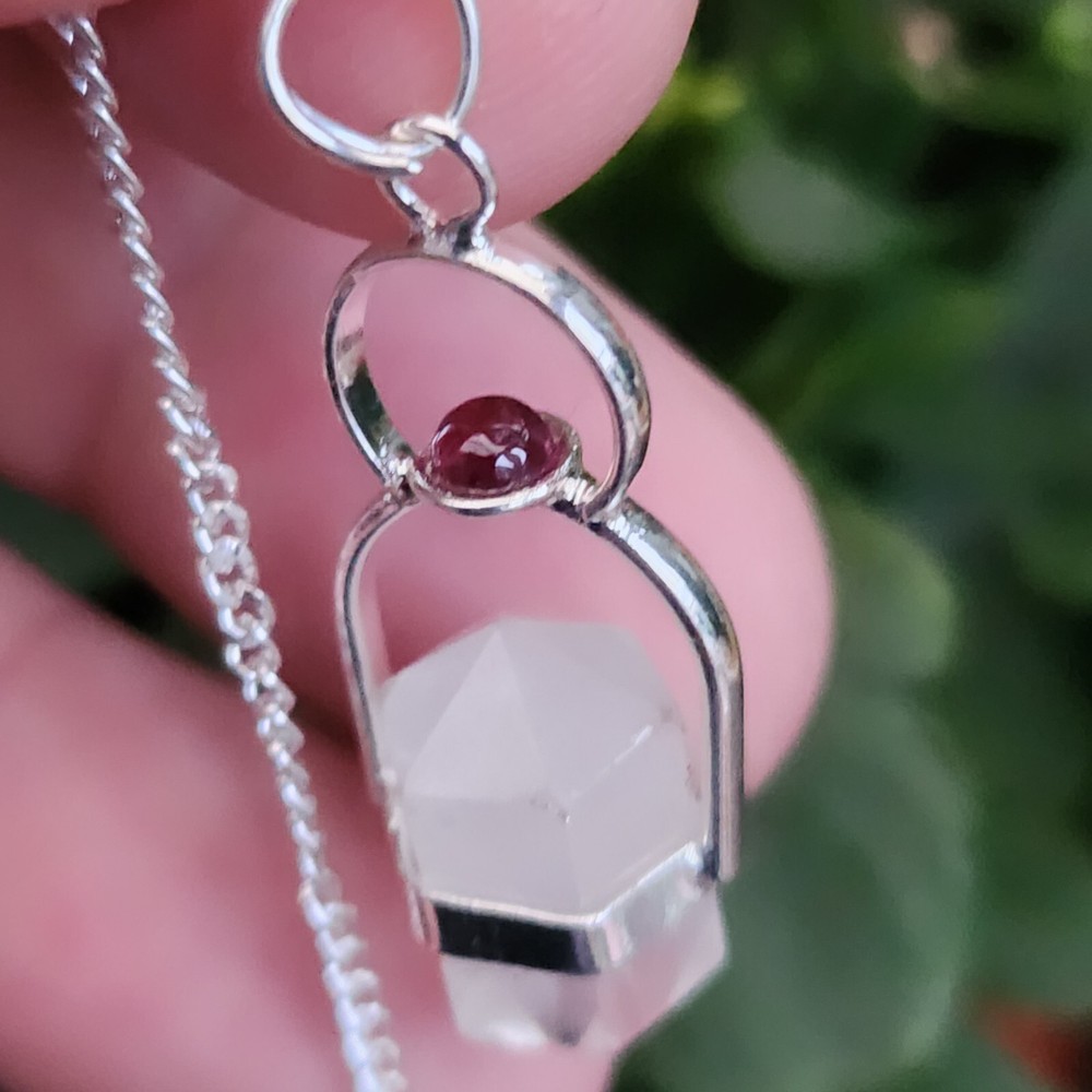 Pendulum Crystal Herkimer Diamond Garnet Double Terminated Gem Divination & Bag