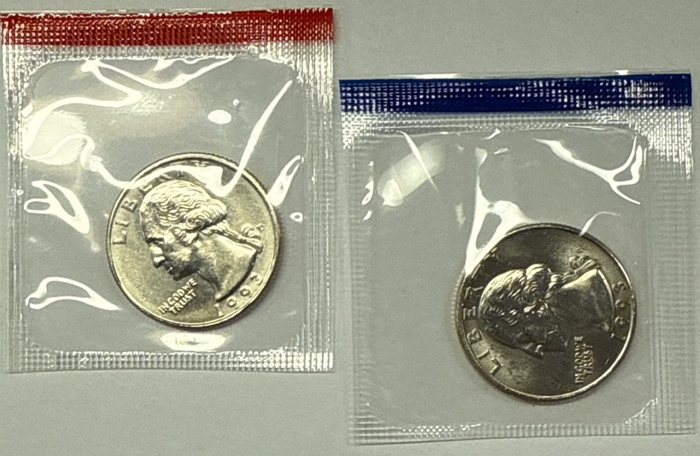 1993 P&D Washington Quarters from Mint Set in Mint Cello