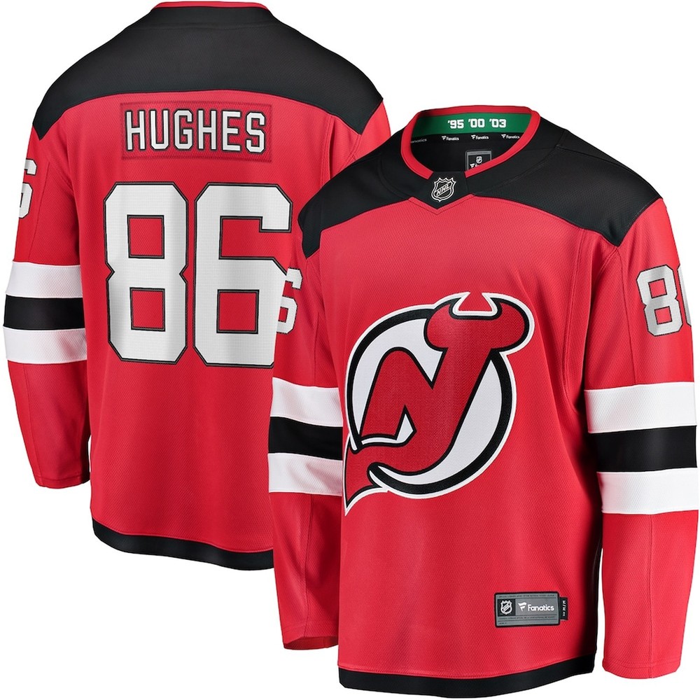 Men's New Jersey Devils Jack Hughes Red Breakaway - Stitched Tee!!