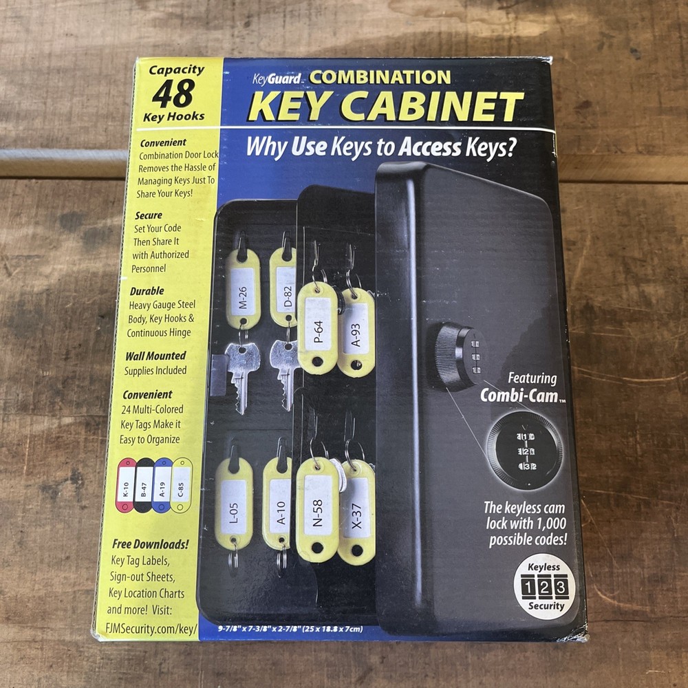 Key Guard combination wall mount key cabinet 48 key hook capacity black