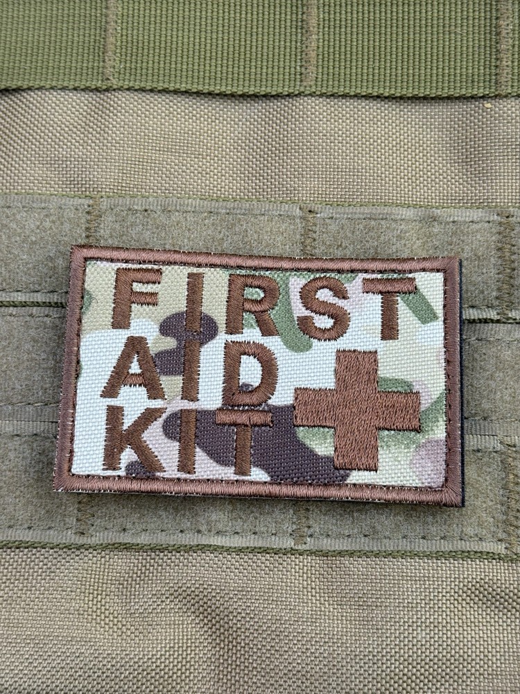 First Aid Kit Medic Logo Embroidered Tactical Patch Hook Loop Multicam