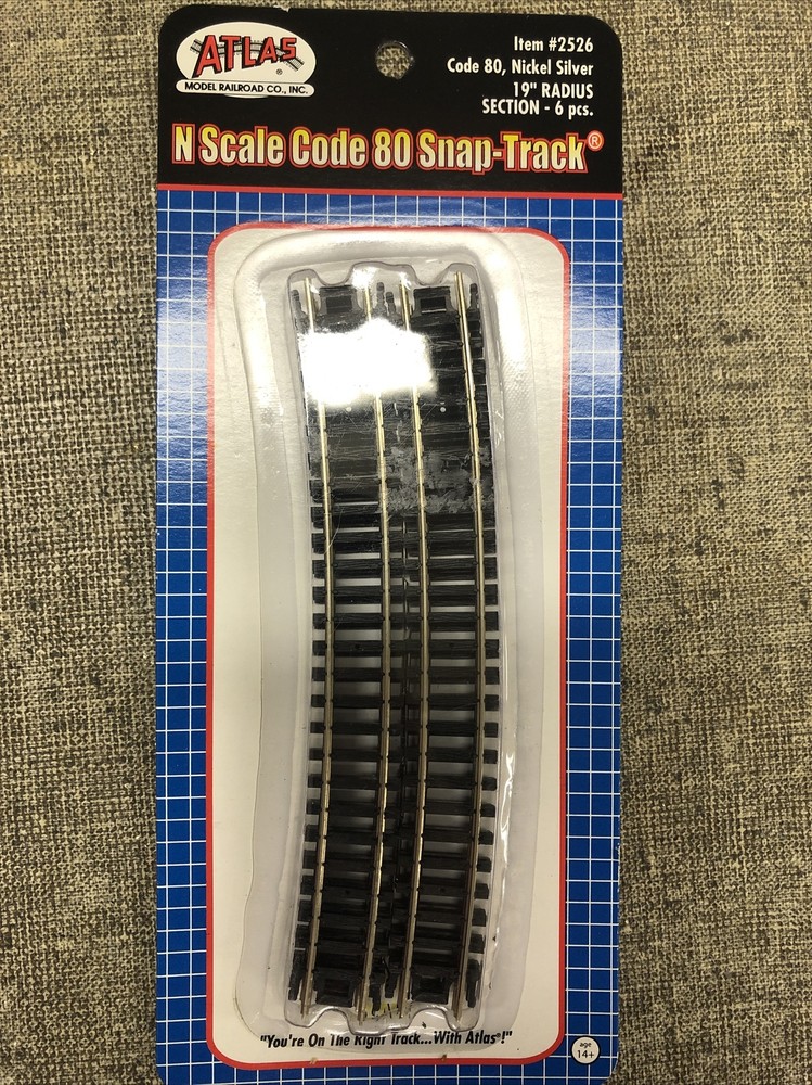 Atlas #2526 N Scale 19” Radius Section - 6 pcs •