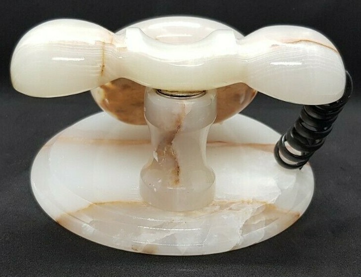 WHITE ONYX HANDCRAFTED, TELEPHONE STYLE CLOCK, 3"