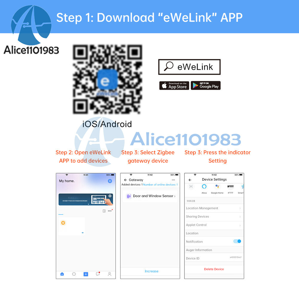 eWeLink/Tuya Smart WIFI Door Window Sensor Open Close Detector App Notification