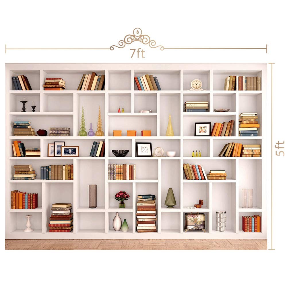 7x5ft White Bookshelf Backdrop Bookcase Backdrop for Office & Home Office Dec...