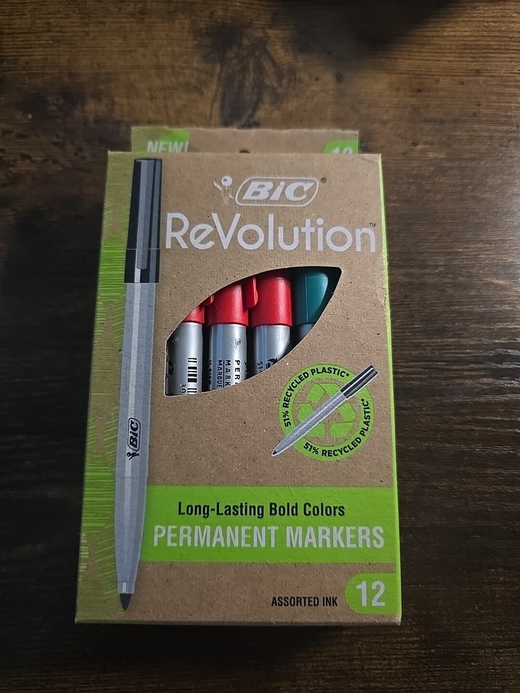 Bic Revolution Permanent Markers, 12 Assorted ink colors