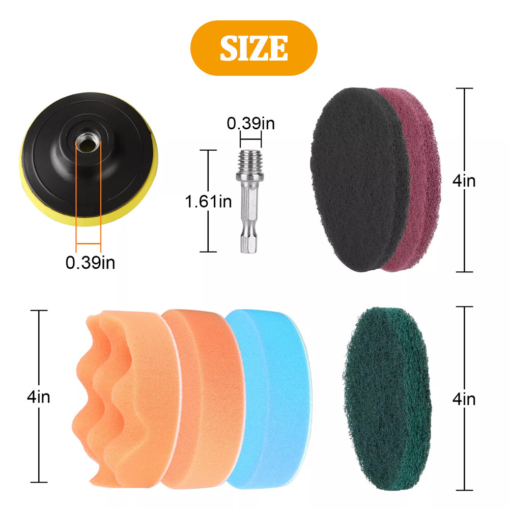 4Inch Car Buffing Pads Polishing Kit 14Pcs for Drill Sponge Waxing Foam Polisher
