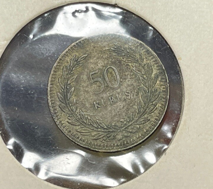 1947 Turkey 50 Kurus Silver Coin