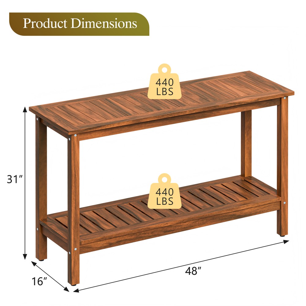 2-Shelf Console Table 48" Patio Side Accent Table Multifunctional w/Foot Sliders