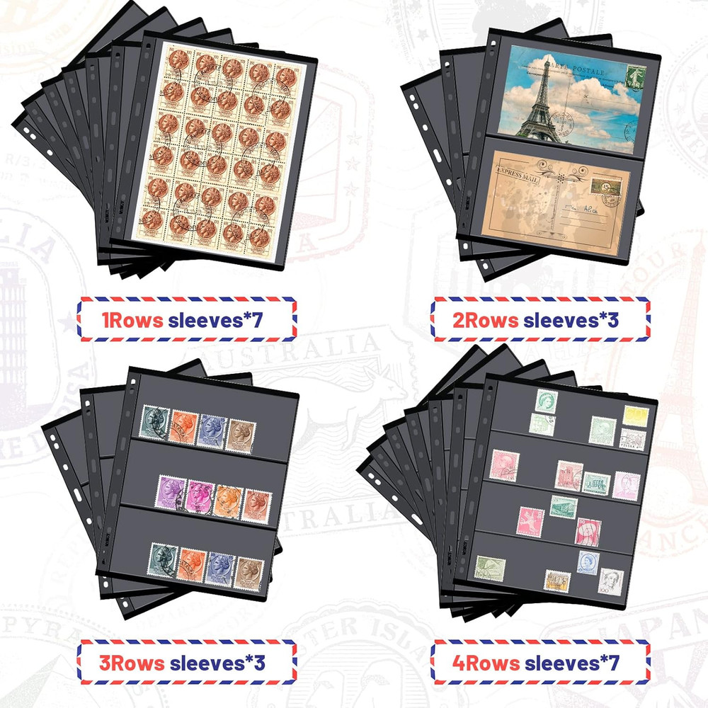 20 Sheet Stamp Pages for Stamp Album Binder 1/2/3/4 Pockets Collectors Collecti