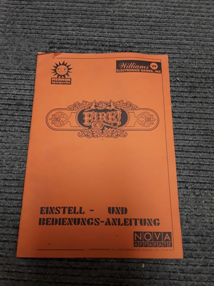 Fire! Pinball Machine by Williams GERMAN Manual